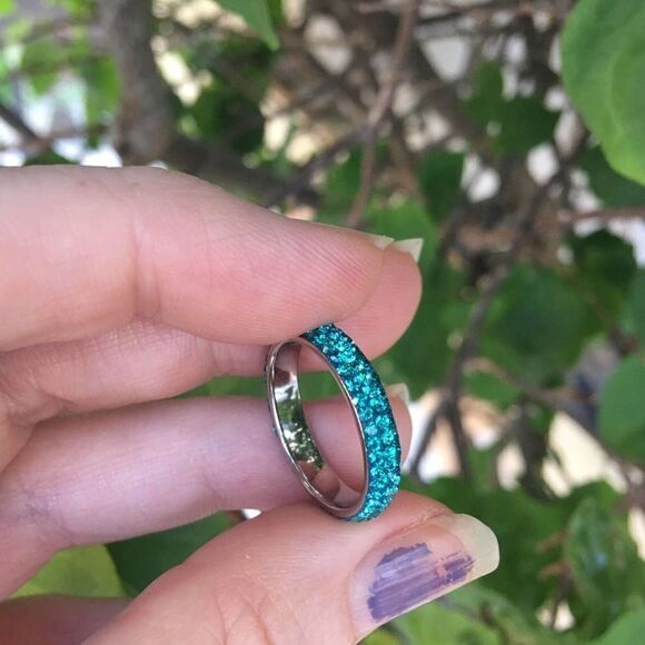 Stainless Steel Top Grade Blue Zircon Crystal Band - Picture 2 of 5